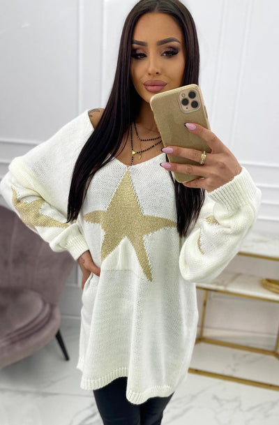 Bethany 'Star' Shimmer Knitted Jumper Top-Ivory