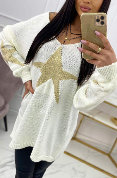 Bethany 'Star' Shimmer Knitted Jumper Top-Ivory