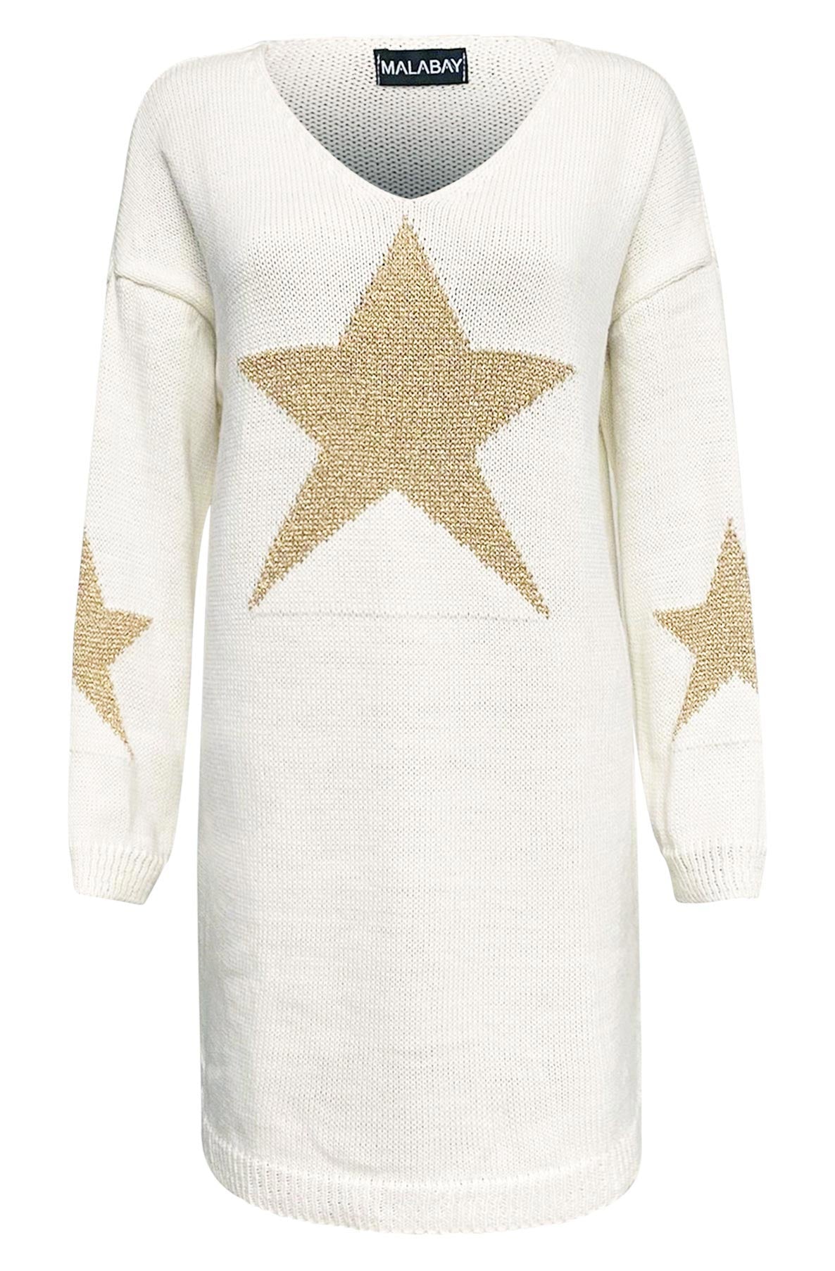 Bethany 'Star' Shimmer Knitted Jumper Top-Ivory