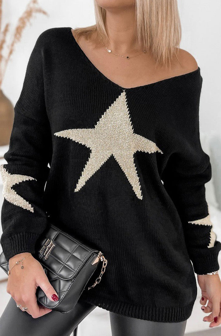 Bethany Star Shimmer Knitted Jumper Top Black nda