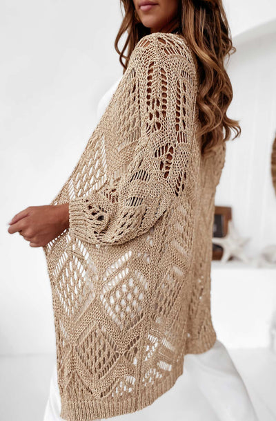 Inka Crochet Shimmer Longline Cardigan-Gold