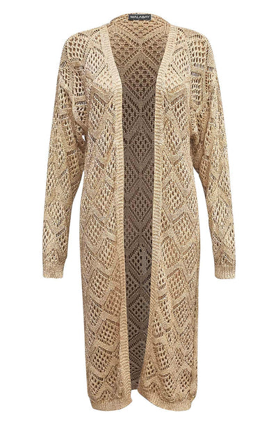 Inka Crochet Shimmer Longline Cardigan-Gold