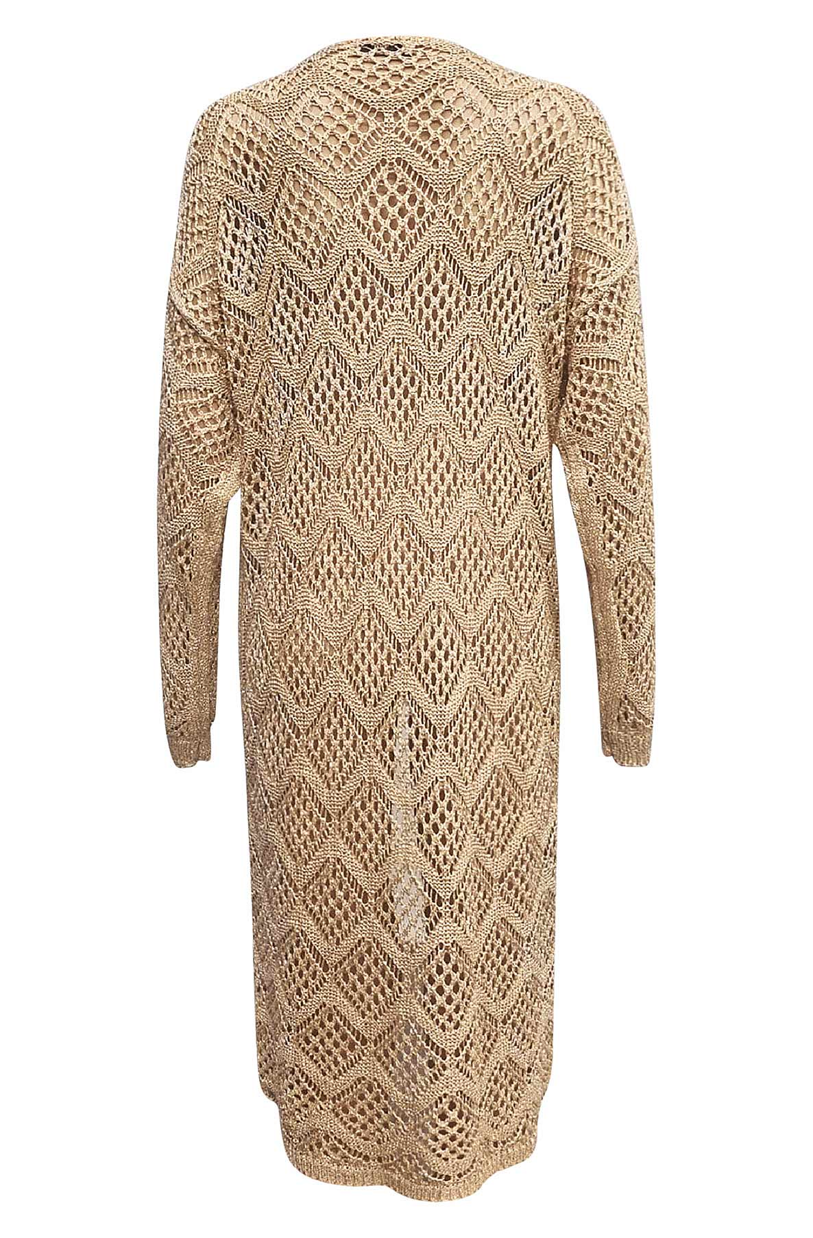 Inka Crochet Shimmer Longline Cardigan-Gold