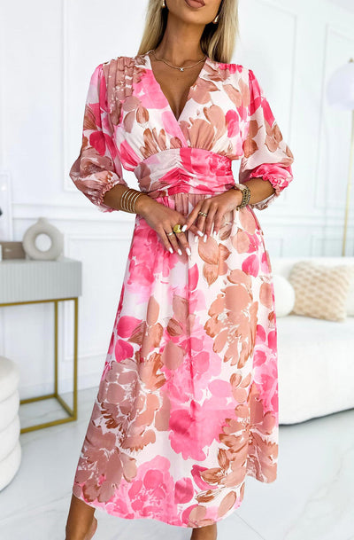 Jessica Chiffon Floral Maxi Dress-Hot Pink