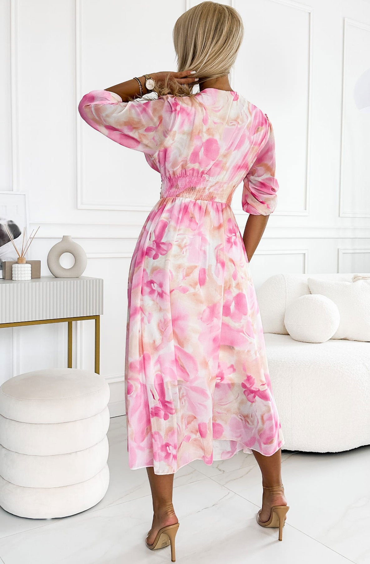 Jessica Chiffon Marble Patterned Maxi Dress-Pink