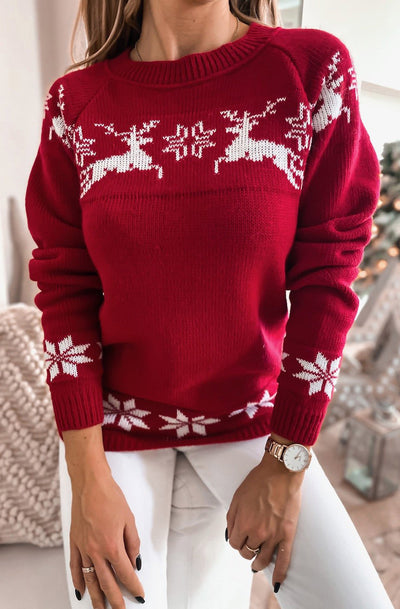 Kamala 'Reindeer' Knitted Jumper Sweater Top-Red