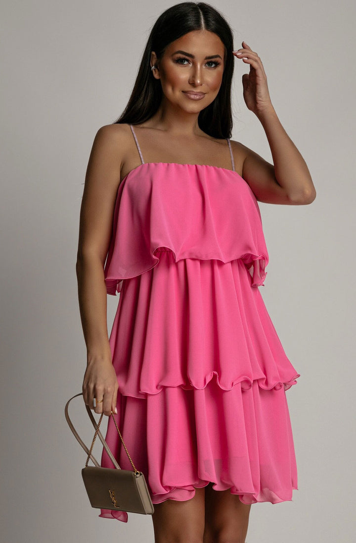 Kenedie Chiffon Frill Tiered Dress Pink