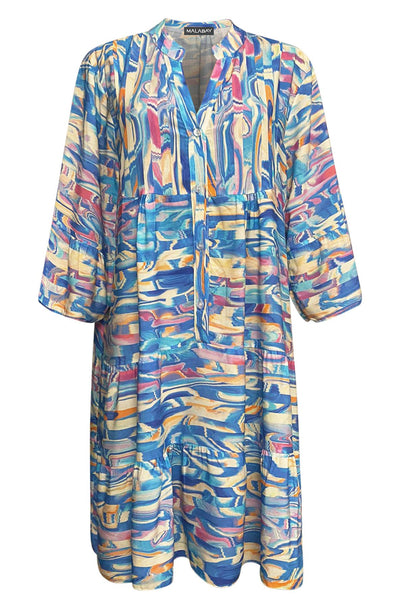 Kira Oversized Abstract Marble Tunic Dress-Blue