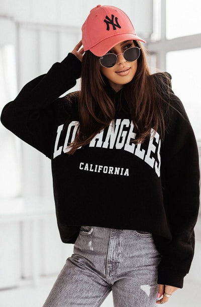 'LA California' Oversized Hooded Jumper Top-Black