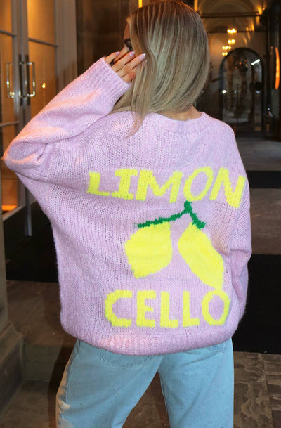 'Lemon Cello' Graphic Oversized Knitted Cardigan-Pink