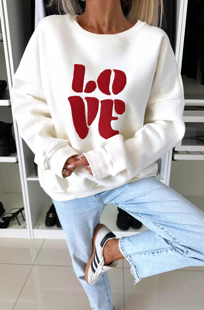 'LOVE' Graphic Printed Jumper Sweater Top-Wine