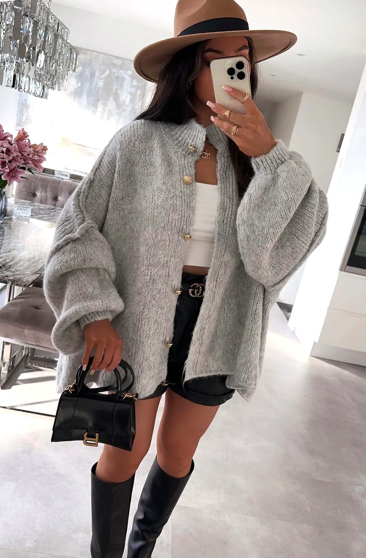 Melissa Oversized Knitted Cardigan-Grey