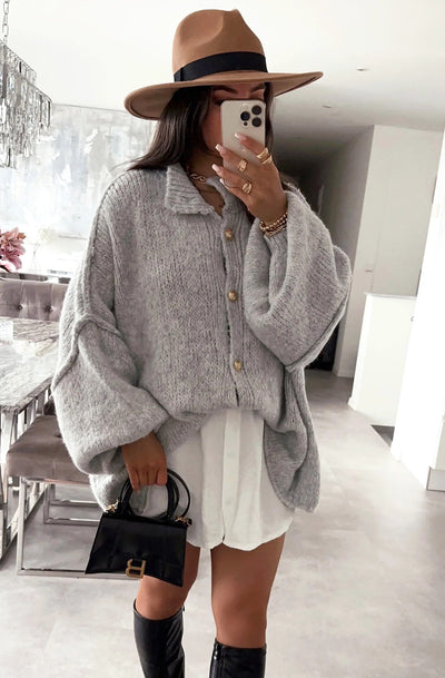 Melissa Oversized Knitted Cardigan-Grey