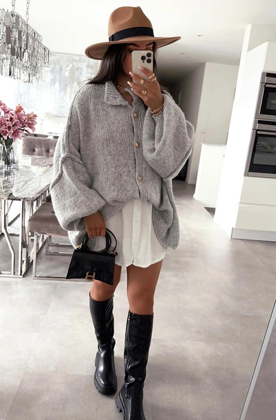 Melissa Oversized Knitted Cardigan-Grey