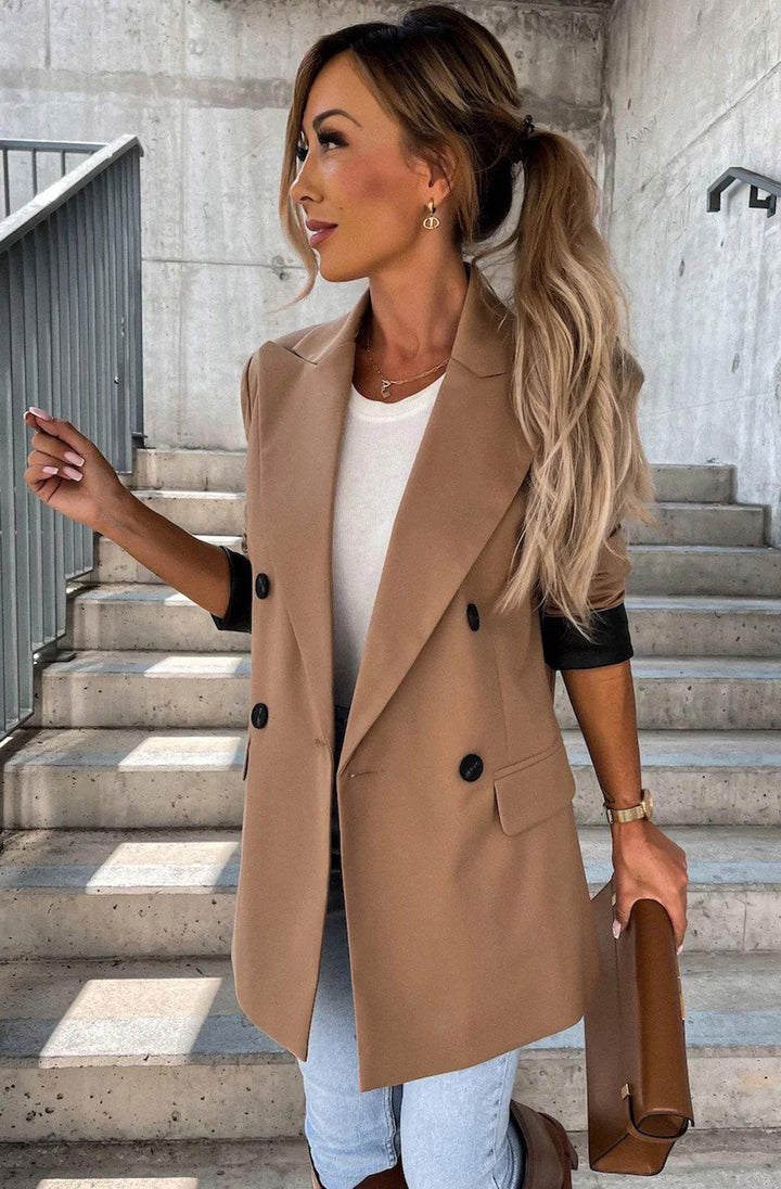 Myla Oversized Faux Leather Blazer Jacket Camel