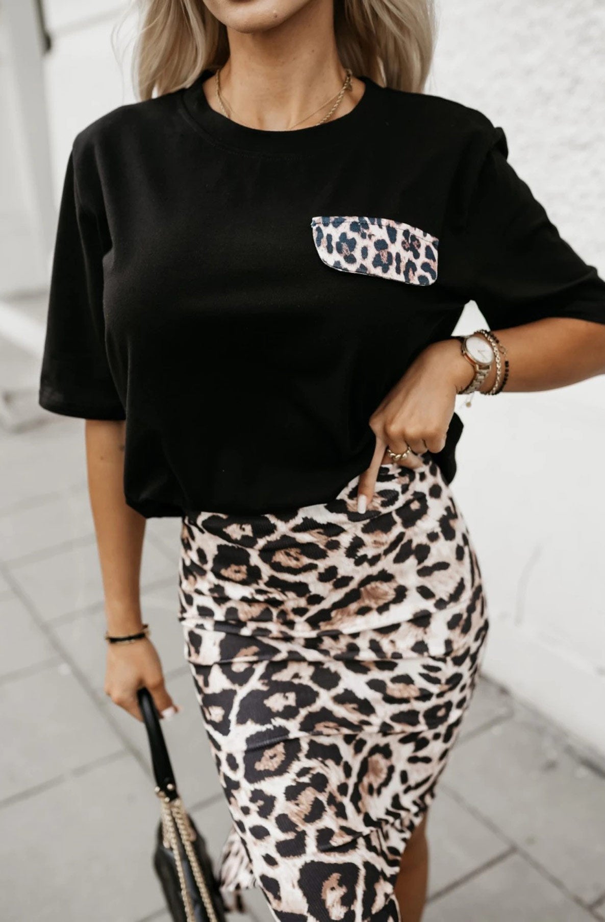 Perrie Animal Printed T. Shirt Top-Black