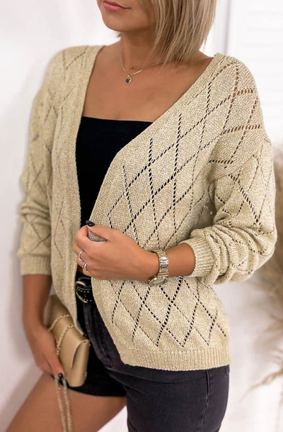 Roxie Patterned Shimmer Cardigan-Gold