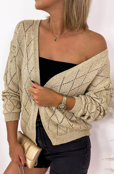 Roxie Patterned Shimmer Cardigan-Gold