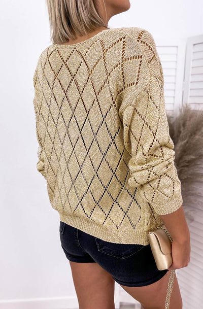 Roxie Patterned Shimmer Cardigan-Gold