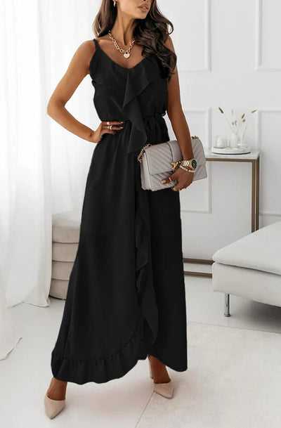 Shanice Frill Chiffon Maxi Dress-Black