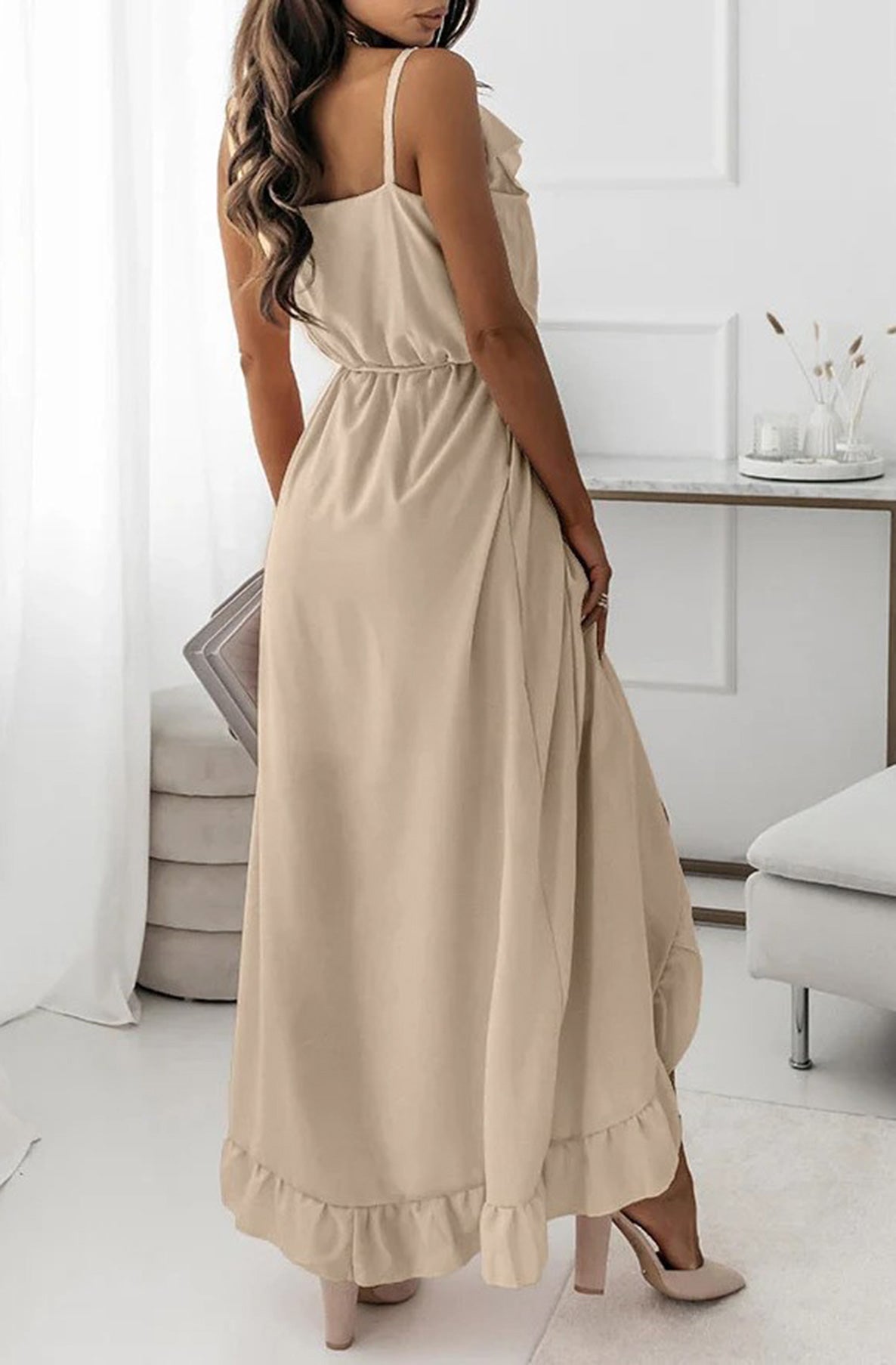 Shanice Frill Chiffon Maxi Dress-Stone