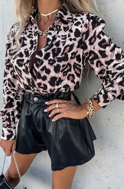 Taylor Leopard Print Blouse Shirt Top-Dusty Pink