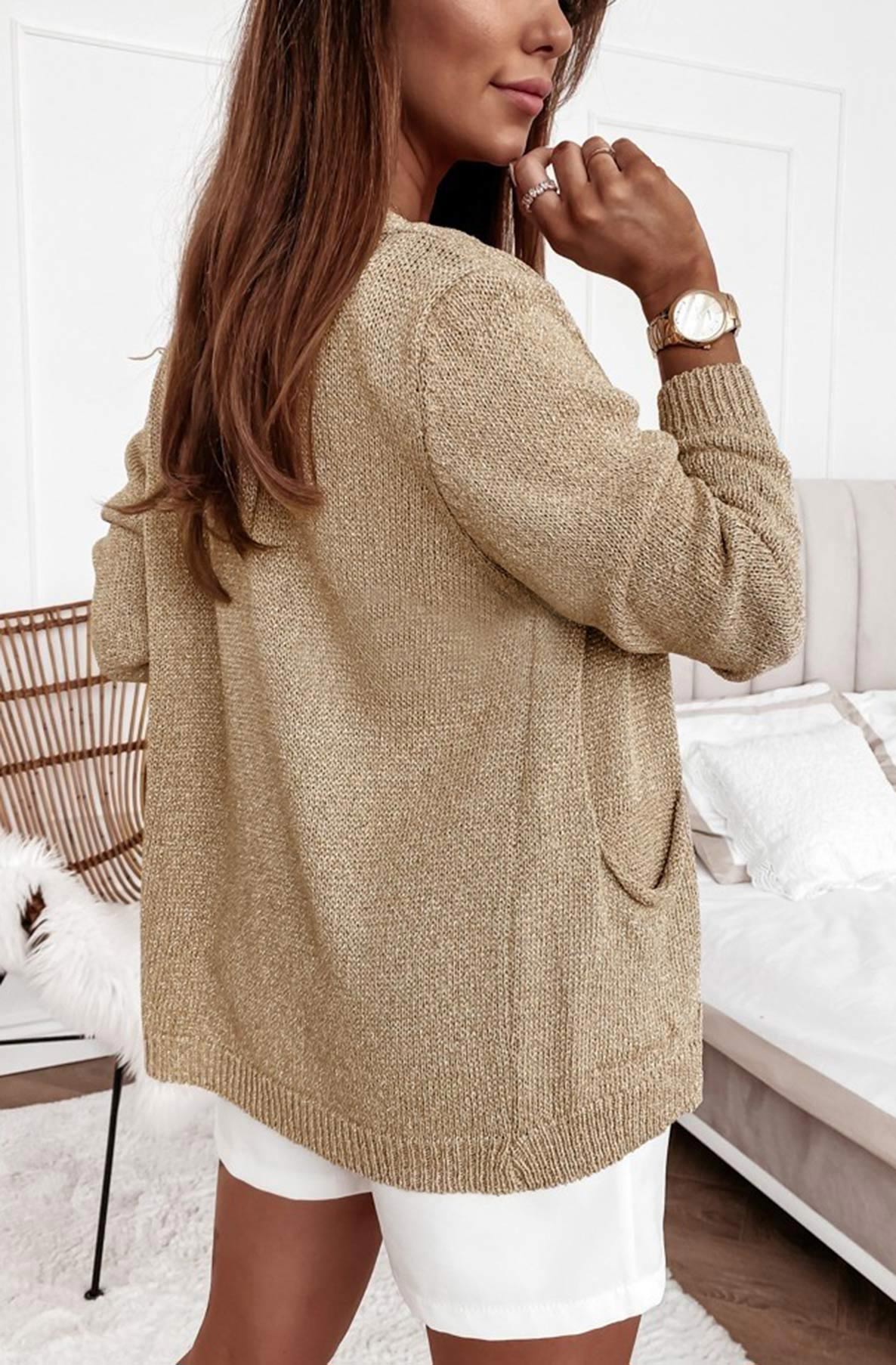 Vanya Open Front Shimmer Cardigan-Gold