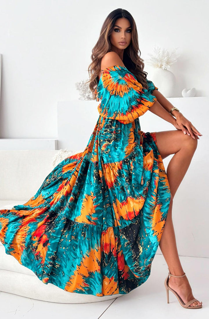 Zendaya Patterned Batwing Maxi Dress Orange