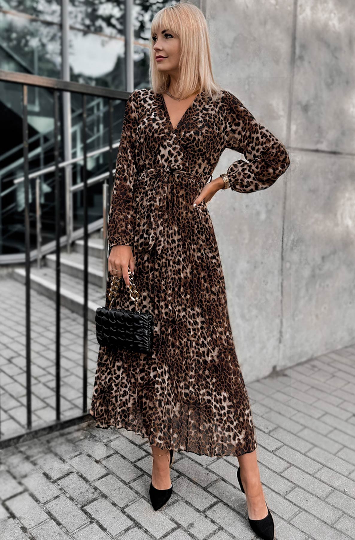 Zoe Leopard Printed Midaxi Dress-Brown